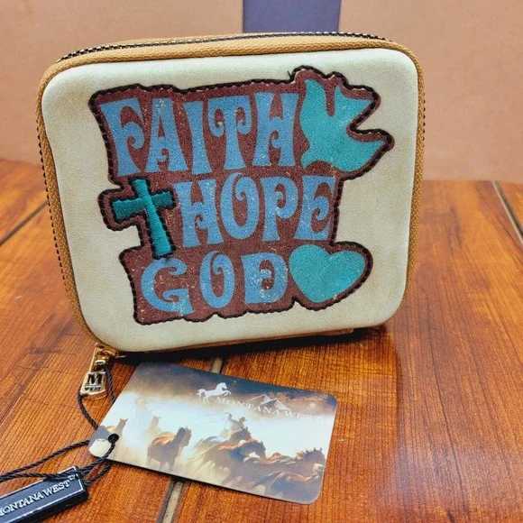 Montana West Western Pill Box Organizer Faith Hope God Brown and Beige Storage